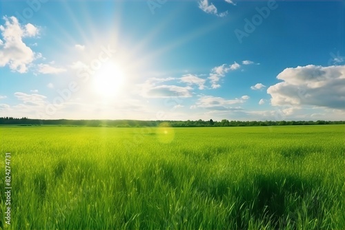landscape  nature  panoramic  green  grass  field  scenery  outdoors  meadow  countryside  lush  horizon  sky  sunny  idyllic
