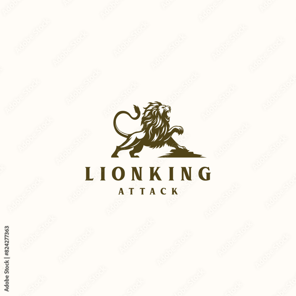 roaring lion king logo design vector illustration