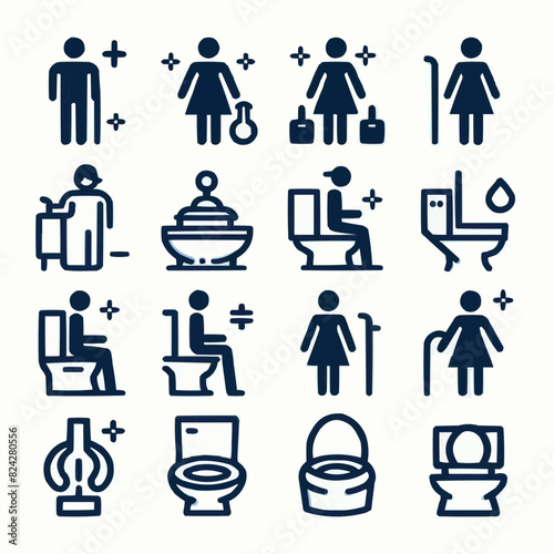 toilet vector icons set, male or female restroom wc