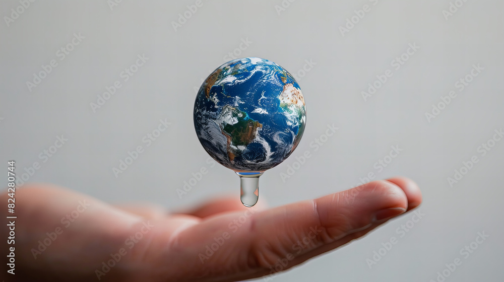 Earth Sphere with Water Droplet on Hand - Earth sphere with a water droplet suspended above a hand, symbolizing global stewardship and environmental responsibility.
Earth Sphere with Water Droplet on Hand - Earth sphere with a water droplet suspended above a hand, symbolizing global stewardship and environmental responsibility.