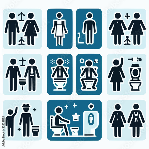 toilet vector icons set  male or female restroom wc