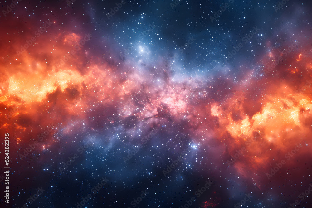 Big Bang colorful space galaxy fog cloud nebula. Universe science astronomy and stary night cosmos mockup background. Supernova concept wallpaper.