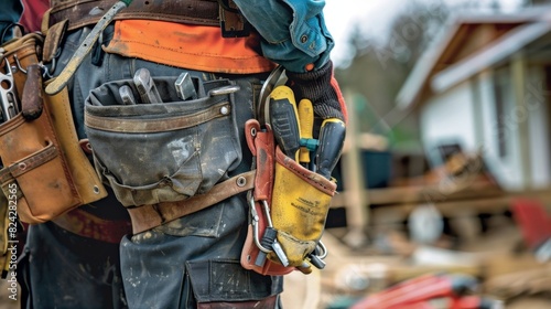 A sy tool belt filled with heavyduty tools ready for a day of work.