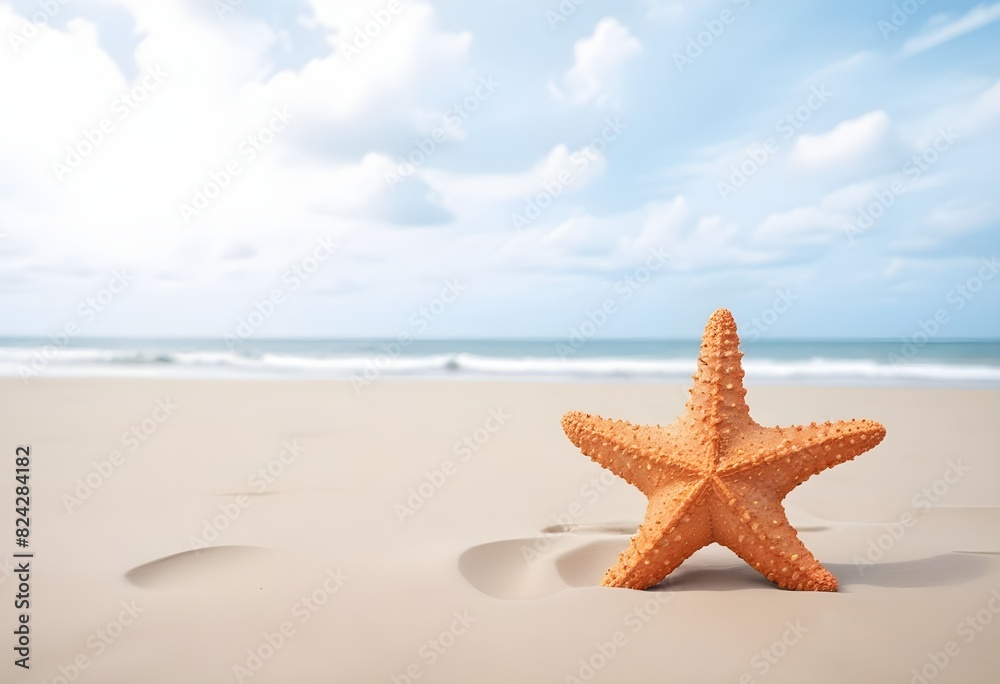 Starfish with a white sand on the beach Starfish with a white sand on the beach