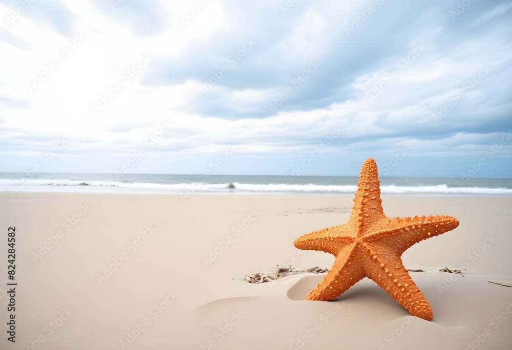 Starfish with a white sand on the beach Starfish with a white sand on the beach