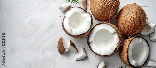 Freshly Cut Coconuts on Light Background
