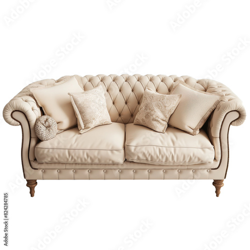 sofa and pillows on transparent background, elegant, vintage