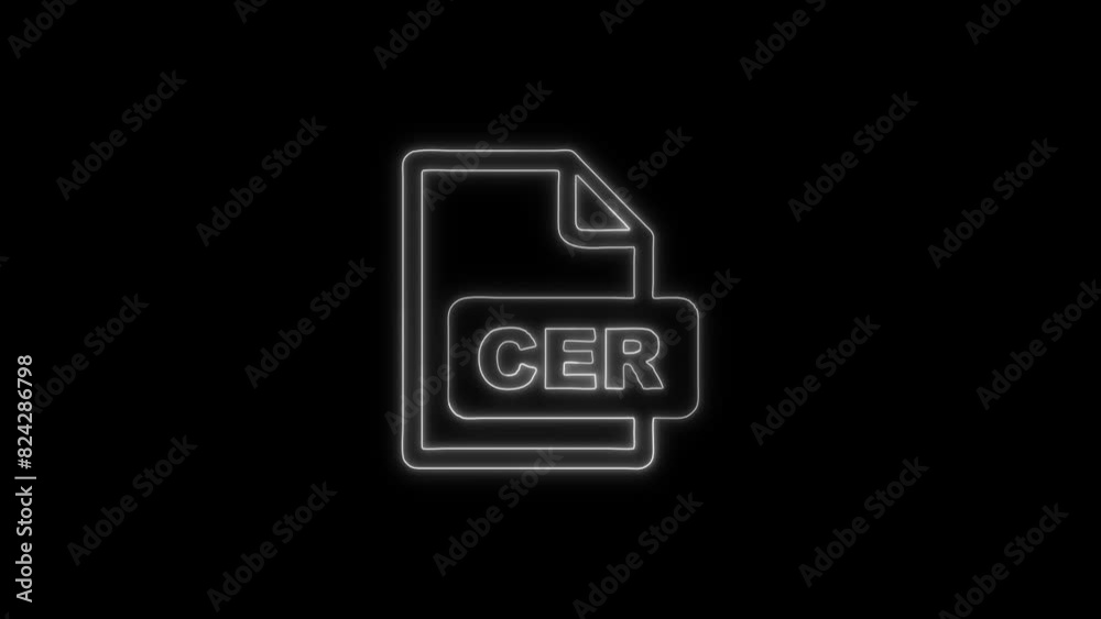 Neon Glowing CER File Format Icon and Symbol Animation on Black Background Neon Glowing CER File Format Icon and Symbol Animation on Black Background