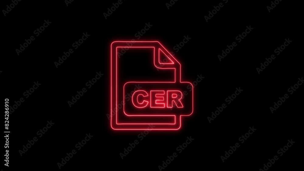 Neon Glowing CER File Format Icon and Symbol Animation on Black Background Neon Glowing CER File Format Icon and Symbol Animation on Black Background