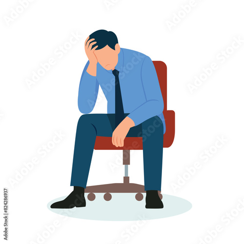 Frustrated businessman holding his head sitting alone on the chair vector illustration