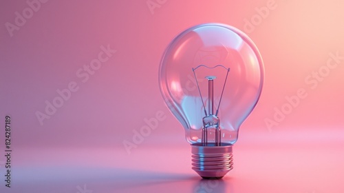A glowing light bulb on a pink background.
