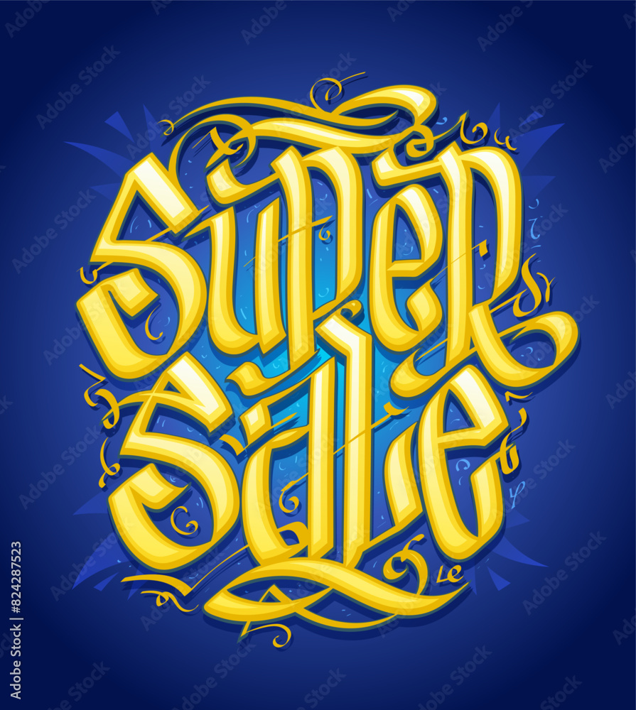 Super sale advertisement banner with golden calligraphy lettering