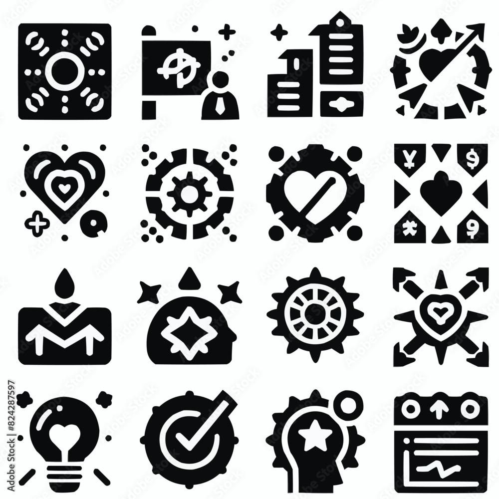 Core Values solid icon set. Vector graphic glyph style pictogram package isolated on white background