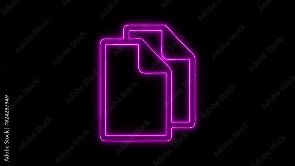 Neon Glowing Copy File Outline Icon and Symbol Animation on Black Background Neon Glowing Copy File Outline Icon and Symbol Animation on Black Background