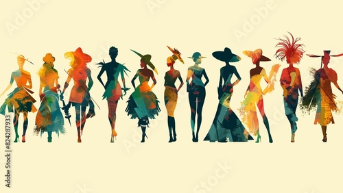 abstract watercolor group of people silhouette with colorful splash team  background
