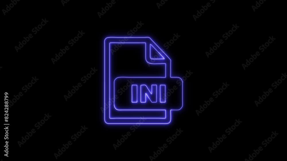 Neon Glowing INI File Icon and Symbol Animation on Black Background Neon Glowing INI File Icon and Symbol Animation on Black Background