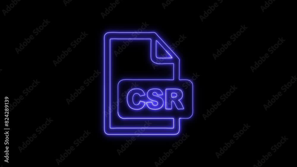 Neon Glowing CSR File Format Icon and Symbol Animation on Black Background