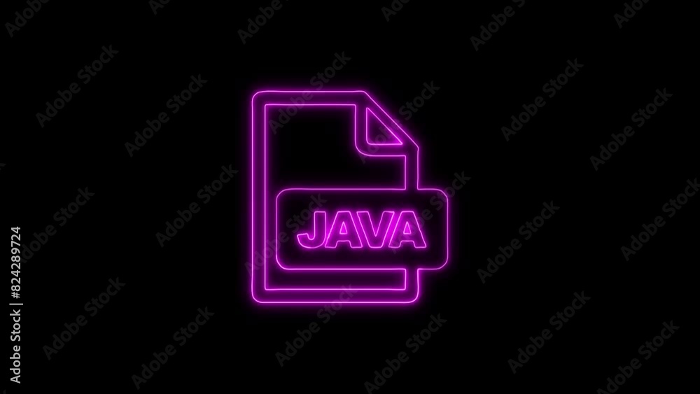 Neon Glowing Java File Icon and Symbol Animation on Black Background Neon Glowing Java File Icon and Symbol Animation on Black Background