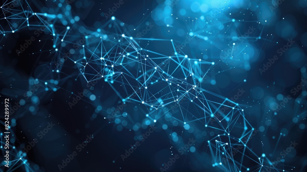 Abstract Blue Futuristic Network Background with Glowing Connections and Mesh