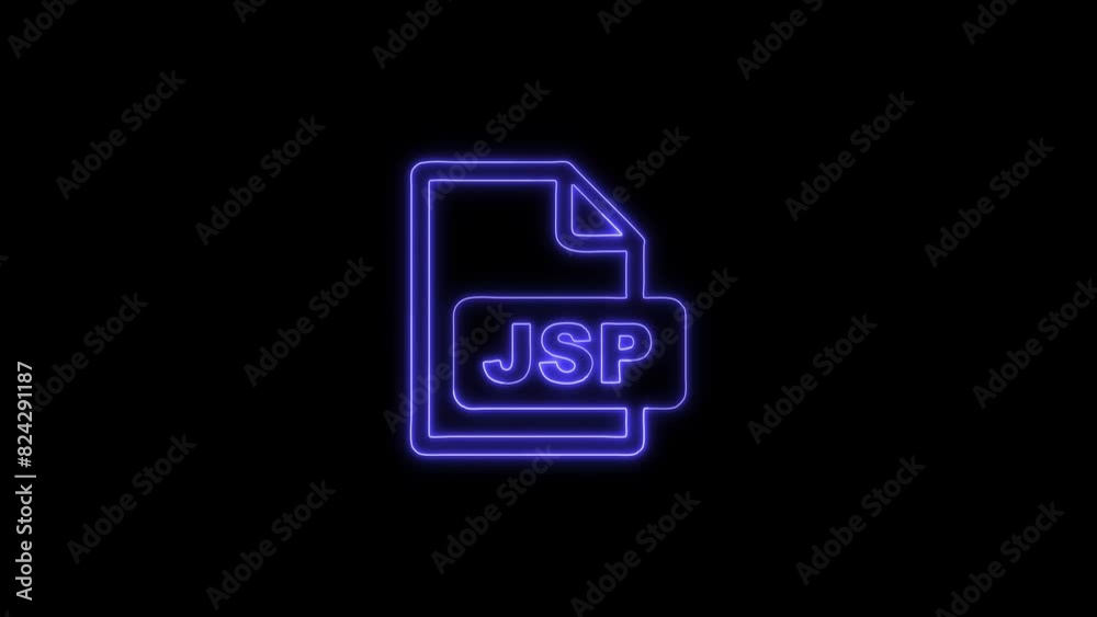 Neon Glowing JSP File Icon and Symbol Animation on Black Background Neon Glowing JSP File Icon and Symbol Animation on Black Background