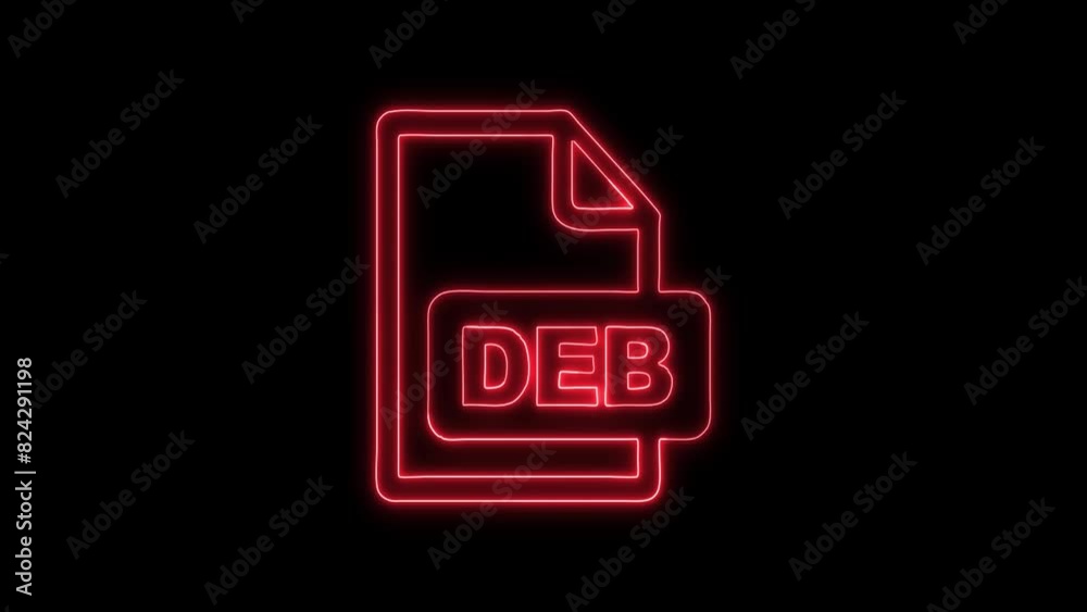 Neon Glowing DEB File Outline Icon and Symbol Animation on Black Background Neon Glowing DEB File Outline Icon and Symbol Animation on Black Background