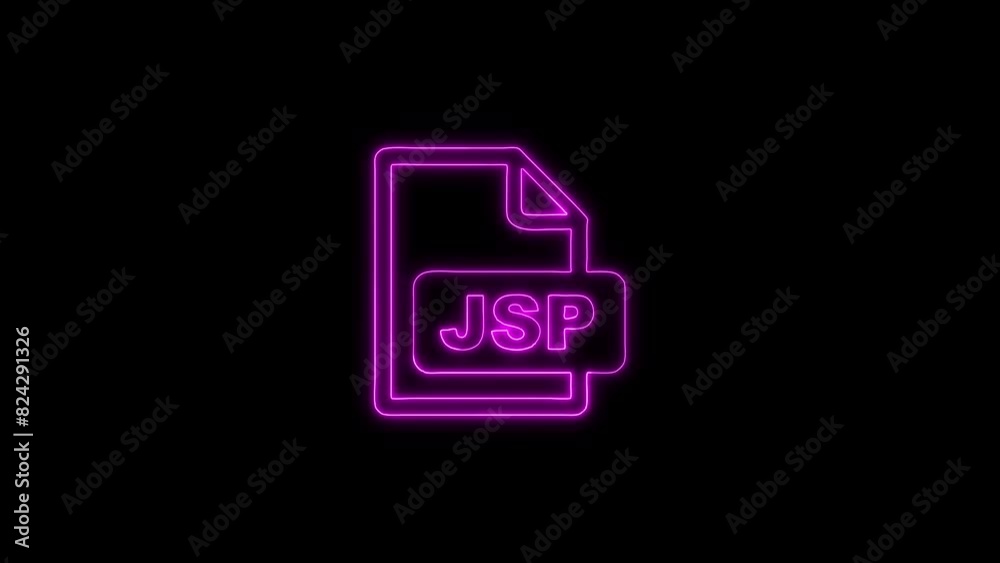 Neon Glowing JSP File Icon and Symbol Animation on Black Background Neon Glowing JSP File Icon and Symbol Animation on Black Background