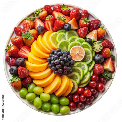A perfectly arranged fruit platter isolated on Transparent background.