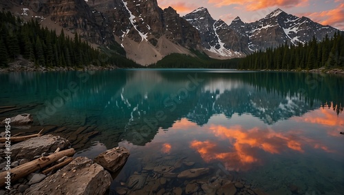 beautiful landscape image of a lake and mountains in the background photo