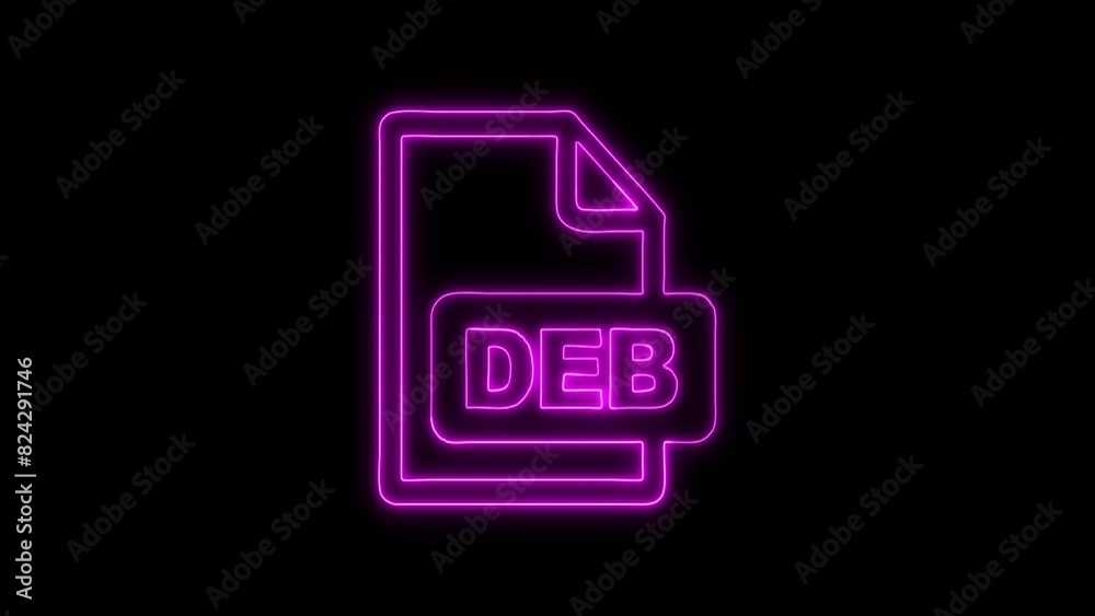 Neon Glowing DEB File Outline Icon and Symbol Animation on Black Background Neon Glowing DEB File Outline Icon and Symbol Animation on Black Background