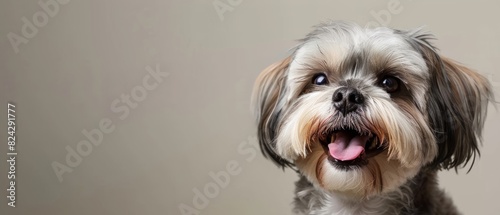 Joyful Shih Tzu portrait, Cute pet dog, Animal banner with copy space, Fluffy and happy Shih Tzu, Adorable dog face