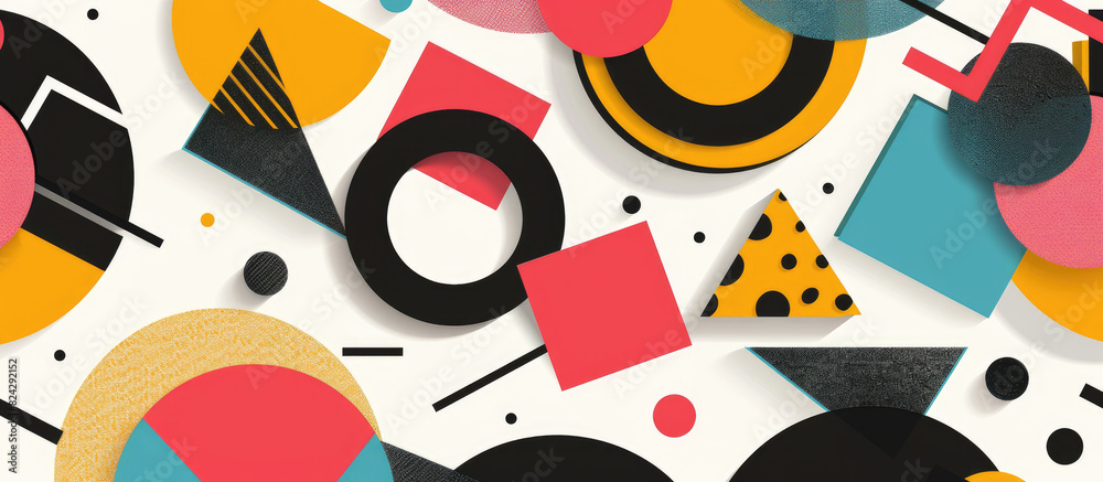 Obraz premium Abstract geometric background with colorful shapes and patterns in a retro design style