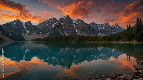 mountain lake at sunset with a mirror-like reflection