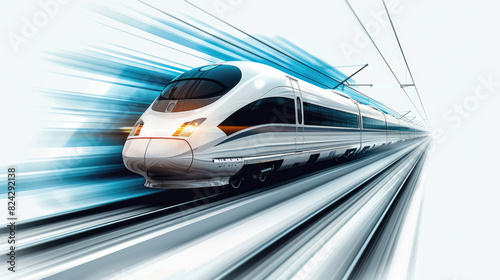 A sleek and futuristic train races down the tracks, symbolizing the future of transportation.