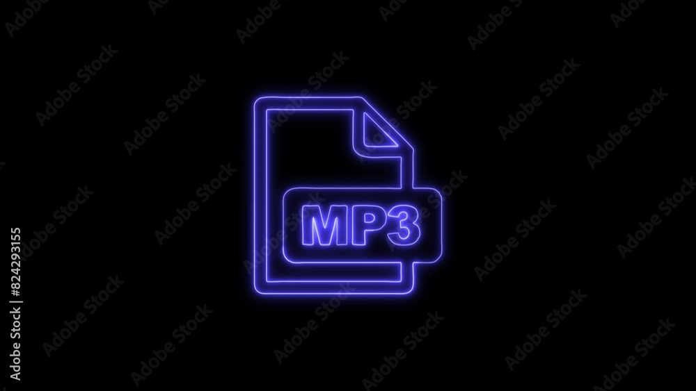 Neon Glowing MP3 File Icon and Symbol Animation on Black Background Neon Glowing MP3 File Icon and Symbol Animation on Black Background
