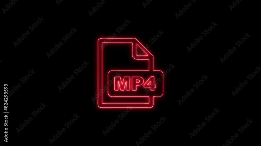Neon Glowing MP4 File Icon and Symbol Animation on Black Background Neon Glowing MP4 File Icon and Symbol Animation on Black Background