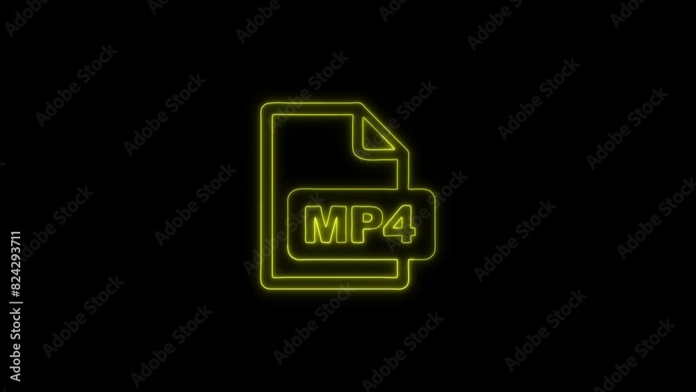Neon Glowing MP4 File Icon and Symbol Animation on Black Background Neon Glowing MP4 File Icon and Symbol Animation on Black Background