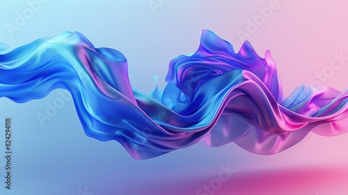 An abstract 3D shape resembling a liquid wave, rendered in a gradient from electric blue to vivid magenta, symbolizing dynamic movement.