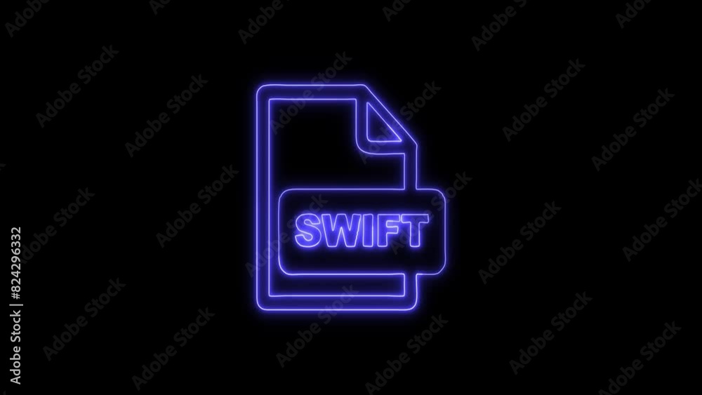 Neon Glowing SWIFT File Icon and Symbol Animation on Black Background Neon Glowing SWIFT File Icon and Symbol Animation on Black Background