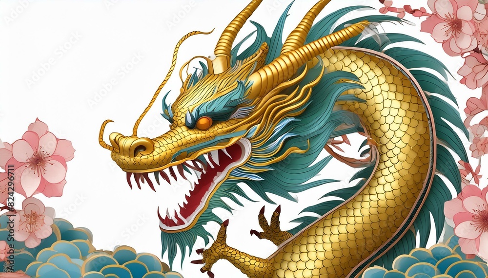 Chinese golden dragon isolated on white