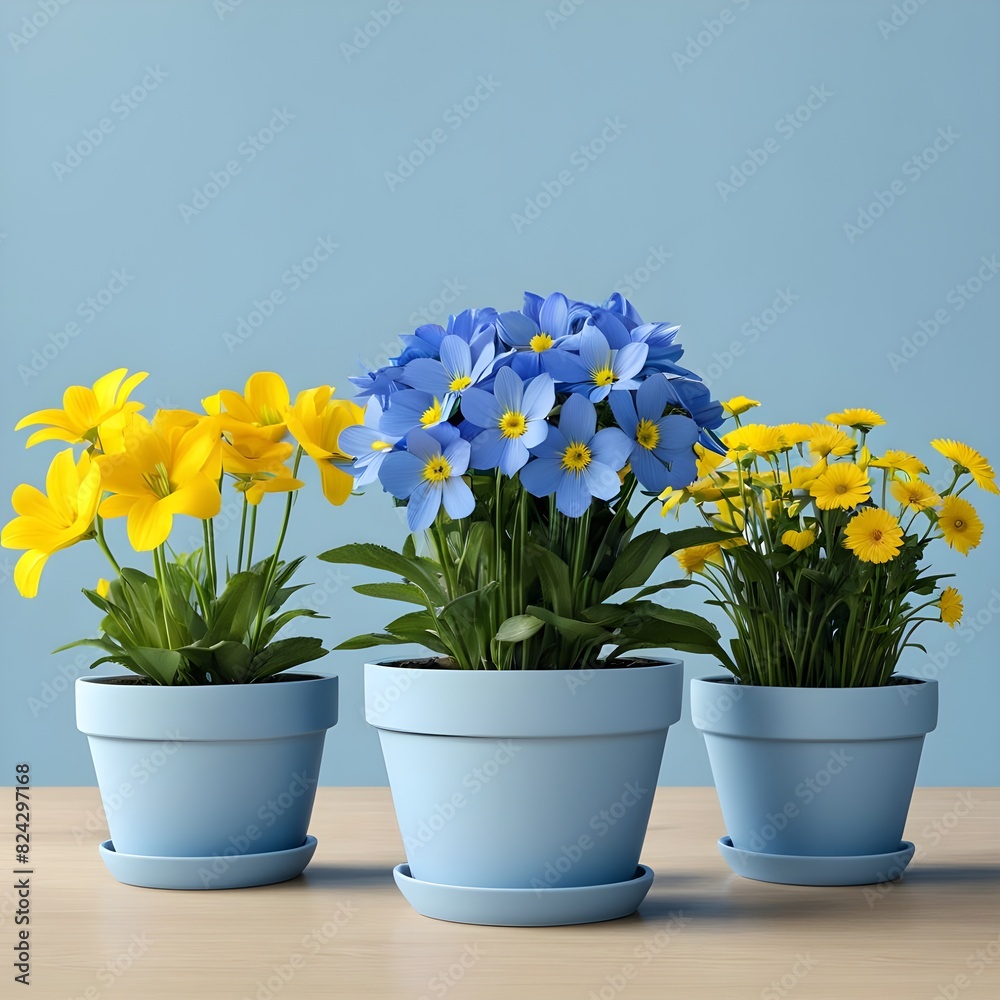 3 flowers in a blue flower pot 3 flowers in a blue flower pot