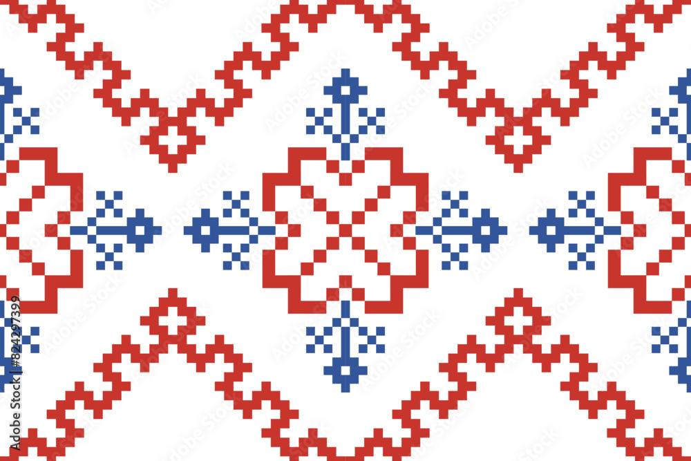 Cross Stitch embroidery seamless. Geometric pixel ethnic patterns. American, Mexican,African, mediterranean, nordic,Aztec style.Tradition folk art background design for products, fabric, ,print,decor. Cross Stitch embroidery seamless. Geometric pixel ethnic patterns. American, Mexican,African, mediterranean, nordic,Aztec style.Tradition folk art background design for products, fabric, ,print,decor.