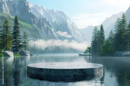 A circular platform on the surface of a valley lake