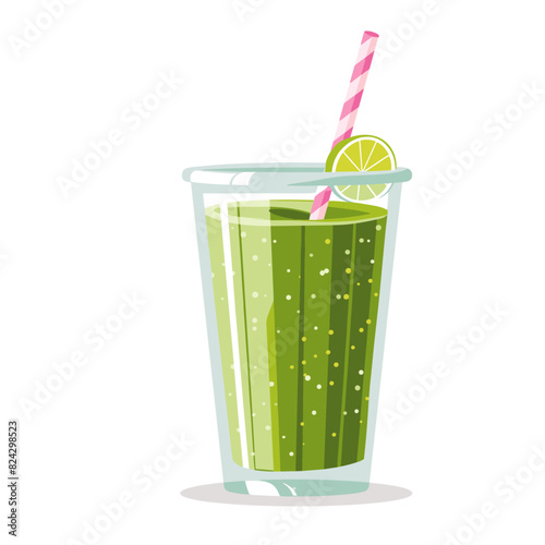 The vibrant green color of the smoothie