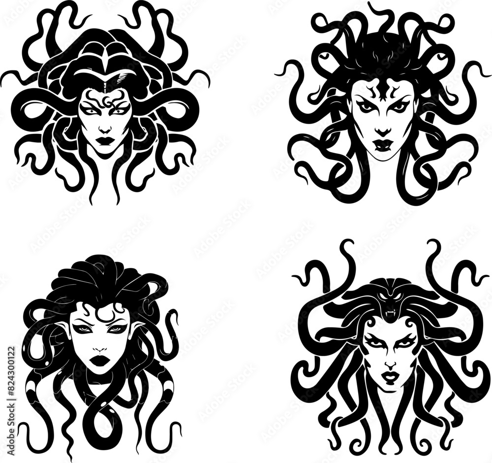 Medusa with Snake Hair in Various Artistic Styles Medusa with Snake Hair in Various Artistic Styles