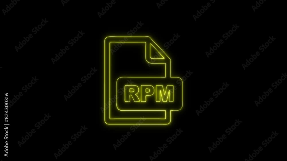 Neon Glowing RPM File Icon and Symbol Animation on Black Background Neon Glowing RPM File Icon and Symbol Animation on Black Background