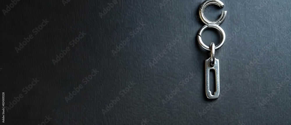 Close-up of a metallic keychain on a dark surface, featuring a minimalist design with detailed metallic rings and links. Close-up of a metallic keychain on a dark surface, featuring a minimalist design with detailed metallic rings and links.
