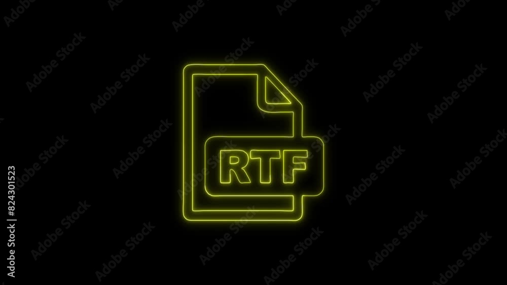 Neon Glowing RTF File Icon and Symbol Animation on Black Background Neon Glowing RTF File Icon and Symbol Animation on Black Background
