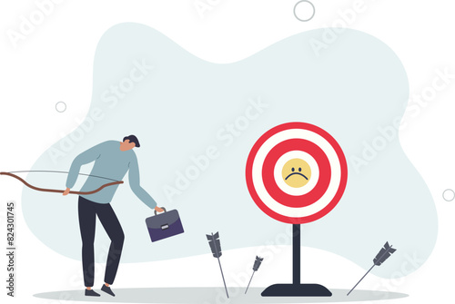 Failure missed all business target, loser mistake or error, unsuccessful, despair or disappointment from losing opportunity.flat vector illustration.