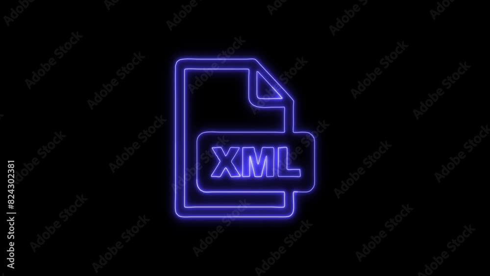 Neon Glowing XML File Icon and Symbol Animation on Black Background Neon Glowing XML File Icon and Symbol Animation on Black Background
