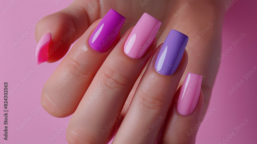 Colorful manicure on long square nails, bright summer nail polish Colorful manicure on long square nails, bright summer nail polish